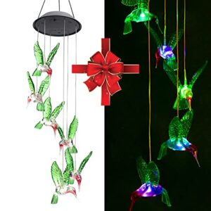 gifts for mom, hummingbird wind chimes, zoutog color changing led mobile solar wind chimes, waterproof outdoor solar lights for home/yard/patio/garden, gift for women/older women