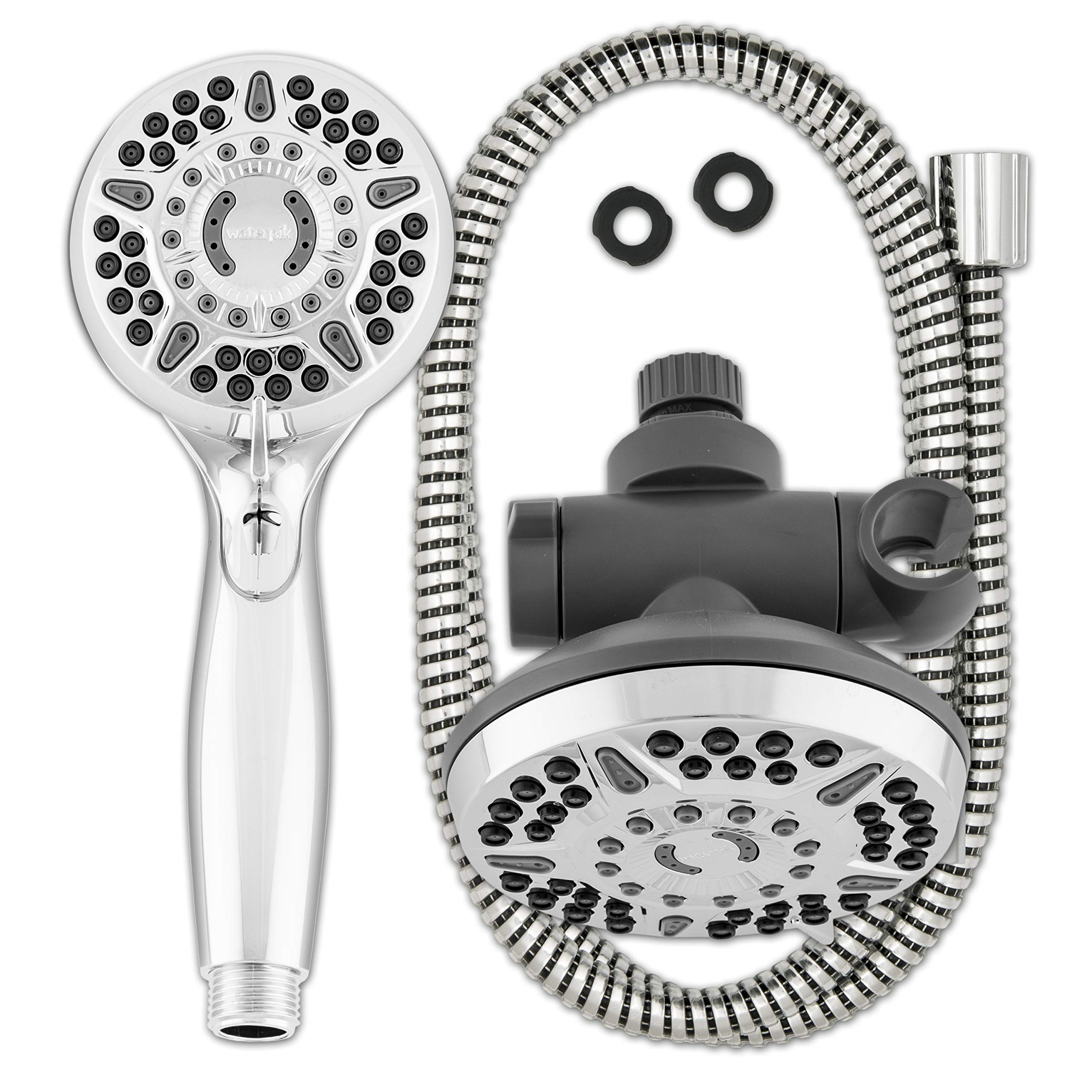 Waterpik High Pressure Shower Head Handheld Spray, 2-in-1 Dual System with 5-Foot Hose PowerPulse Therapeutic Massage, Chrome, 2.5 GPM XET-633-643