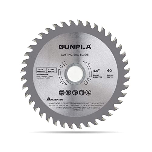 Gunpla 4-1/2-inch 40 Tooth Alloy Steel TCT General Purpose Hard & Soft Wood Cutting Saw Blade with 7/8-inch Arbor(Reduce Ring 5/8 inch)