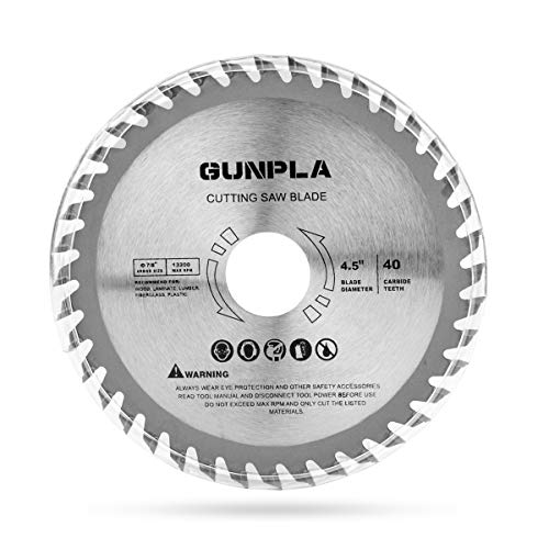 Gunpla 4-1/2-inch 40 Tooth Alloy Steel TCT General Purpose Hard & Soft Wood Cutting Saw Blade with 7/8-inch Arbor(Reduce Ring 5/8 inch)