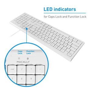 Macally Full-Size USB Wired Keyboard for Mac Mini/Pro, iMac Desktop Computer, MacBook Pro/Air Desktop w/ 16 Compatible Apple Keyboard with Numeric Keypad, Rubber Domed Keycaps - Spill Proof