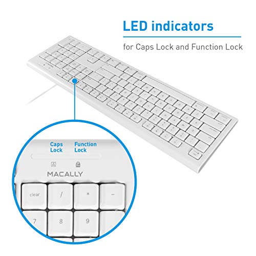 Macally Full-Size USB Wired Keyboard for Mac Mini/Pro, iMac Desktop Computer, MacBook Pro/Air Desktop w/ 16 Compatible Apple Keyboard with Numeric Keypad, Rubber Domed Keycaps - Spill Proof