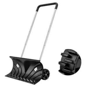 orientools snow shovel with wheels, 26" wide blade with 6" wheels and adjustable handle efficient snow plow shovel snow clean tool for driveway or pavement