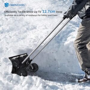 ORIENTOOLS Snow Shovel with Wheels, 26" Wide Blade with 6" Wheels and Adjustable Handle Efficient Snow Plow Shovel Snow Clean Tool for Driveway or Pavement