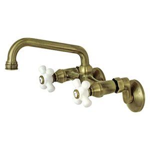 kingston brass ks613ab 2-handle wall mount kitchen faucet, antique brass