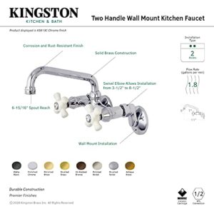 Kingston Brass KS613AB 2-Handle Wall Mount Kitchen Faucet, Antique Brass