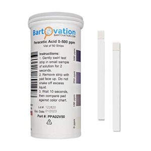 peracetic acid test strips, high level, 0-500 ppm [vial of 50 strips]