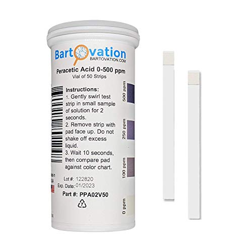 Peracetic Acid Test Strips, High Level, 0-500 ppm [Vial of 50 Strips]