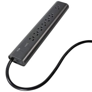 vari power strip (8 foot) - black extension cord with multiple outlets & power surge protection - power outlet extender with 7 plug in points - fits in cable management tray - office desk accessories