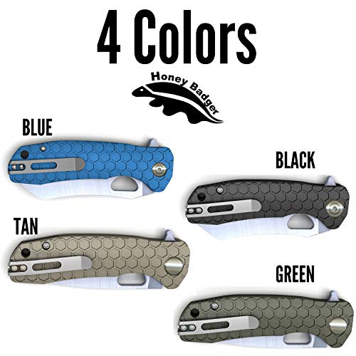 Honey Badger Drop Point Pocket Knife - 3.19" Folding Pocket Tactical Knife for Women & Men, Drop Point Blade Camping Knife, Stainless Steel Pocket Knife for Utility Work (Green, 8Cr13Mov, 3.19"/81mm)