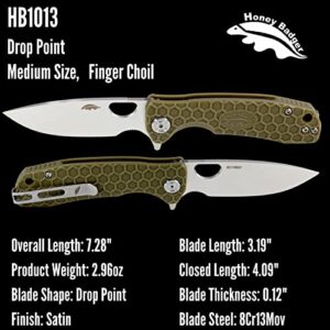 Honey Badger Drop Point Pocket Knife - 3.19" Folding Pocket Tactical Knife for Women & Men, Drop Point Blade Camping Knife, Stainless Steel Pocket Knife for Utility Work (Green, 8Cr13Mov, 3.19"/81mm)