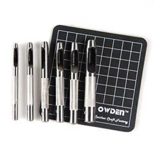 owden 6 pieces hollow hole punch set (1/8" - 5/16"),leather punch tools, with a free cutting mat