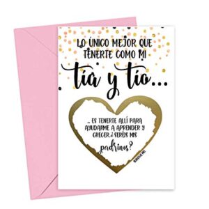 Spanish Will You Be My Godmother Godfather Scratch Off Card, Card for Tia y Tio Promotion to Padrinos from Niece Nephew Goddaughter Godson (Tia y Tio)