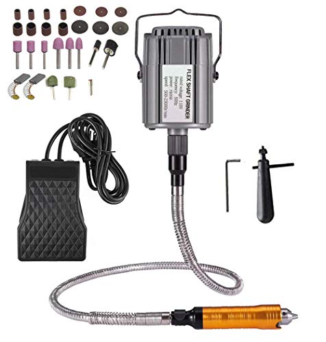 VOTOER Rotary Tool Flex Shaft Hanging Grinder Carver Electric Multi-function Metalworking Tools Repair Kit, Foot Pedal Control, 780W Strong Power, Metal Flexible Shaft, 23000 RPM