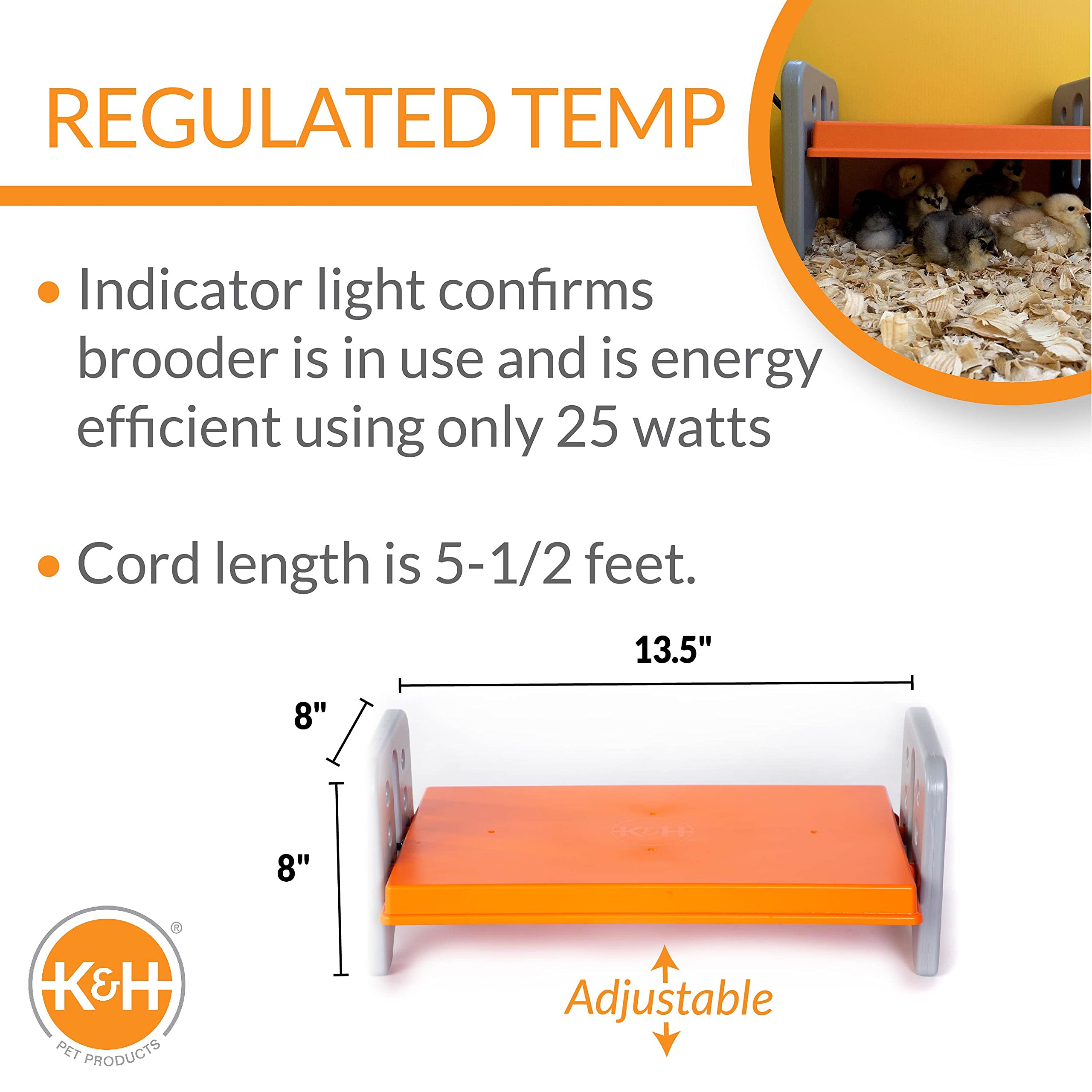 K&H Pet Products Thermo Chicken Brooder, Brooder Heater for Chicks, Chick Brooder Plate, Safe Alternative to Heat Lamp for Chickens - Gray/Orange Small 8 X 13.5 X 8 Inches