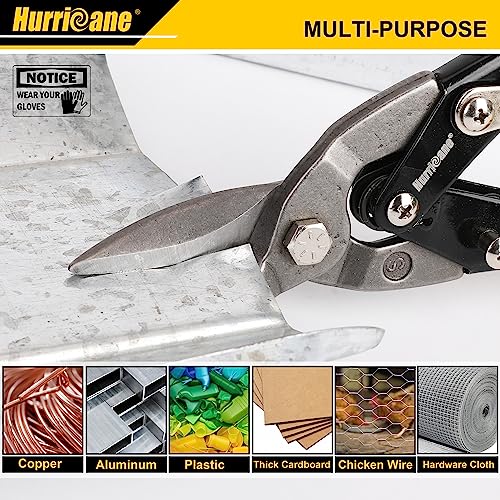 HURRICANE 10 Inch Aviation Tin Snips, Heavy Duty Metal Cutter Shears for Cutting Sheet Metal, Straight Cut, Chrome Vanadium Steel