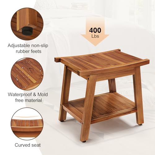 Rose Home Fashion Teak Shower Bench, Teak Shower Stool, 18" Teak Wood Bath Spa Shower Stool Corner Bench Stool, All Teak Wood Corner Seat Shower Bench/Stool,Assembly Required