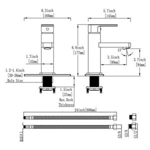 VOTON Brushed Nickel Bathroom Faucet Single Hole,Modern Square Single Handle Bathroom Sink Washbasin Vanity Sink Faucet with Deck