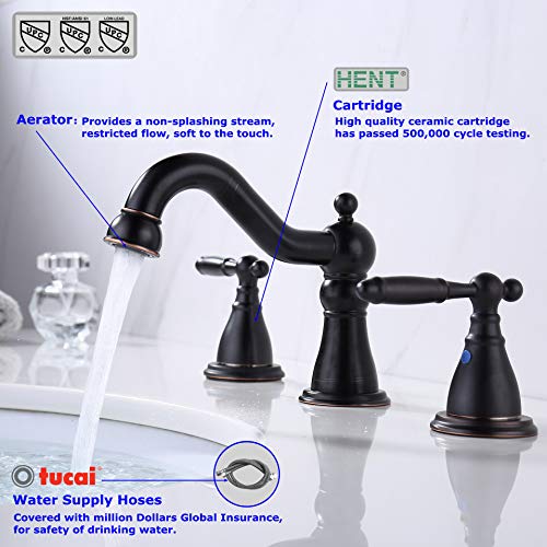 RKF Bathroom Faucets for Sink 3 Hole ORB 8 inch Widespread Bathroom Sink Faucet with Drain Double Lever Handle Faucet Bathroom Vanity Faucet Basin Mixer Tap Faucet WF013-ORB