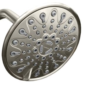 showermaxx, elite series: brushed nickel rain shower head, 6 inch 6 spray settings adjustable rainfall showerhead with 360 degree tilt, experience maxx comfort and elegance (brushed nickel)