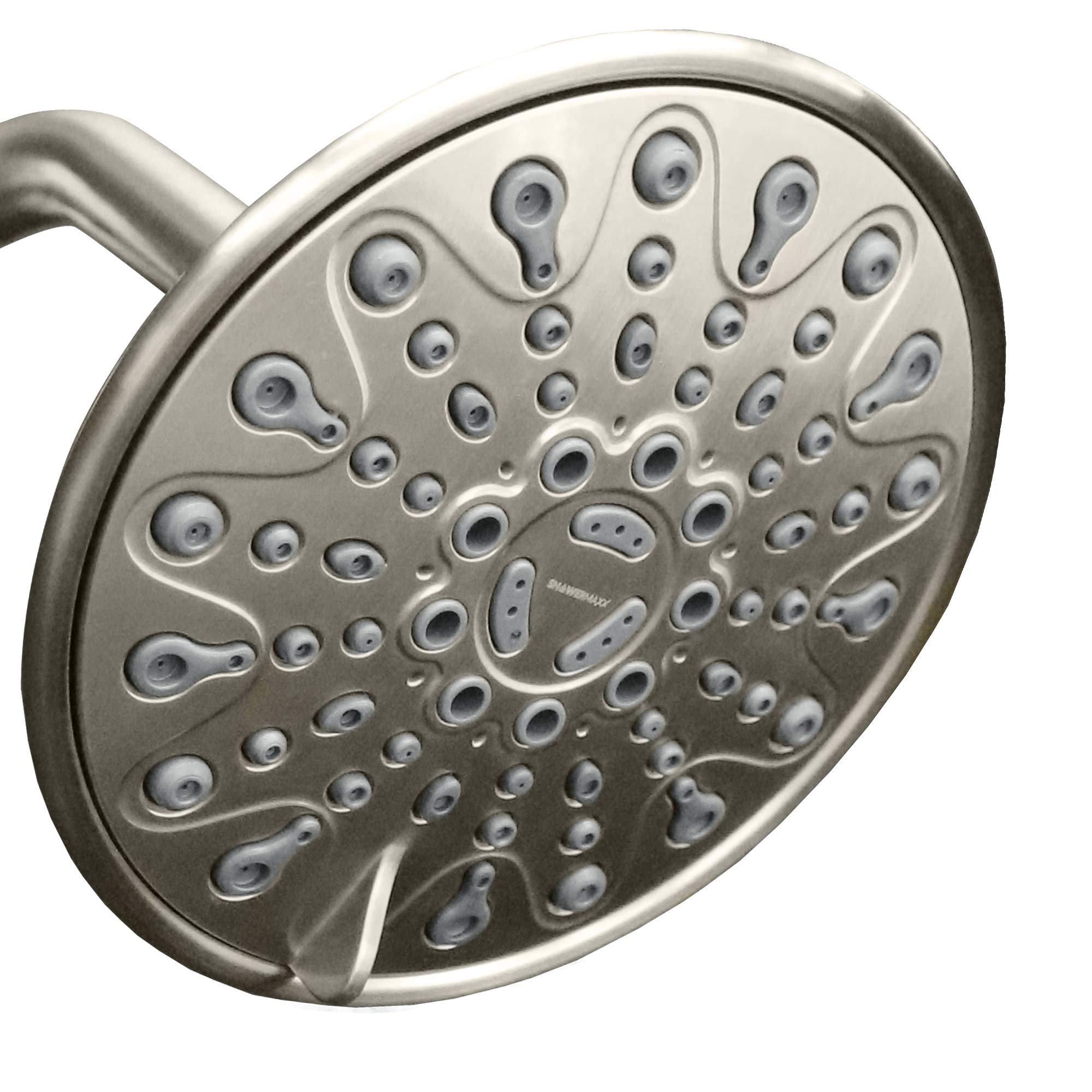 ShowerMaxx, Elite Series: Brushed Nickel Rain Shower Head, 6 Inch 6 Spray Settings Adjustable Rainfall Showerhead with 360 Degree Tilt, Experience MAXX Comfort and Elegance (Brushed Nickel)