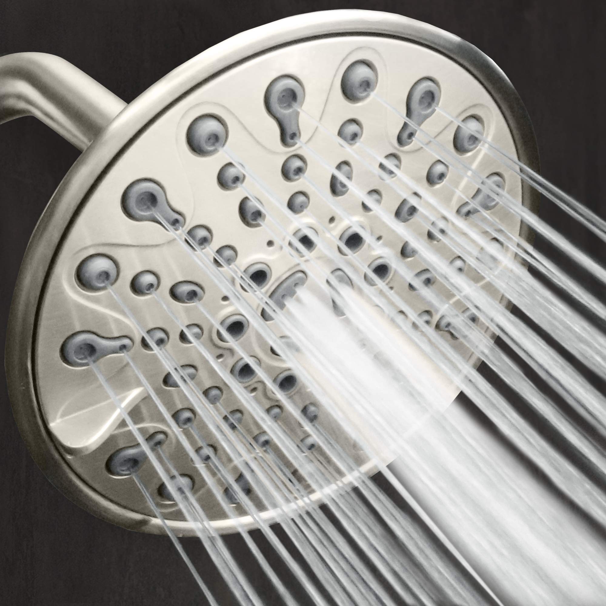 ShowerMaxx, Elite Series: Brushed Nickel Rain Shower Head, 6 Inch 6 Spray Settings Adjustable Rainfall Showerhead with 360 Degree Tilt, Experience MAXX Comfort and Elegance (Brushed Nickel)