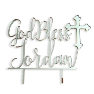personalized god bless cake topper with cross name baby baptism centerpiece christening topper 1st first holy communion religious toppers blessed custom sign christian acrylic party anniversary gifts