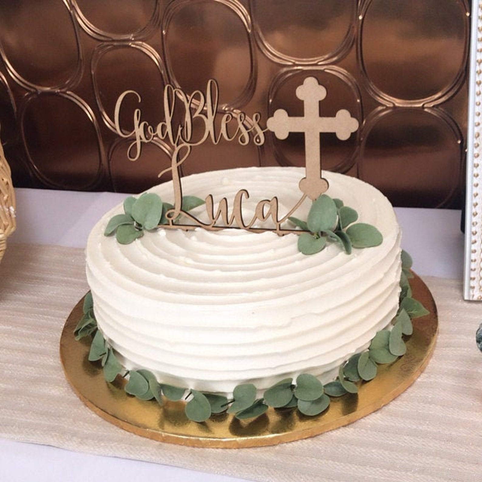 Personalized God Bless Cake Topper with Cross Name Baby Baptism centerpiece Christening Topper 1st First Holy Communion Religious Toppers Blessed Custom Sign Christian Acrylic Party Anniversary Gifts