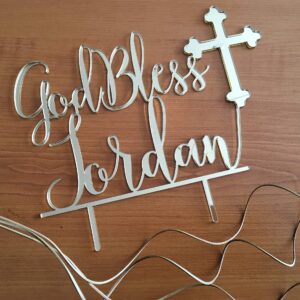 Personalized God Bless Cake Topper with Cross Name Baby Baptism centerpiece Christening Topper 1st First Holy Communion Religious Toppers Blessed Custom Sign Christian Acrylic Party Anniversary Gifts