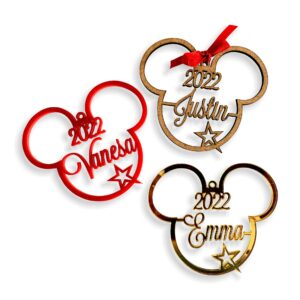 mickey mouse christmas tree decoration 2023 ornament personalized name bauble disney party favor decor 1st xmas 2024 gift for kids first birthday decor hanging cute minnie mouse head acrylic ornaments