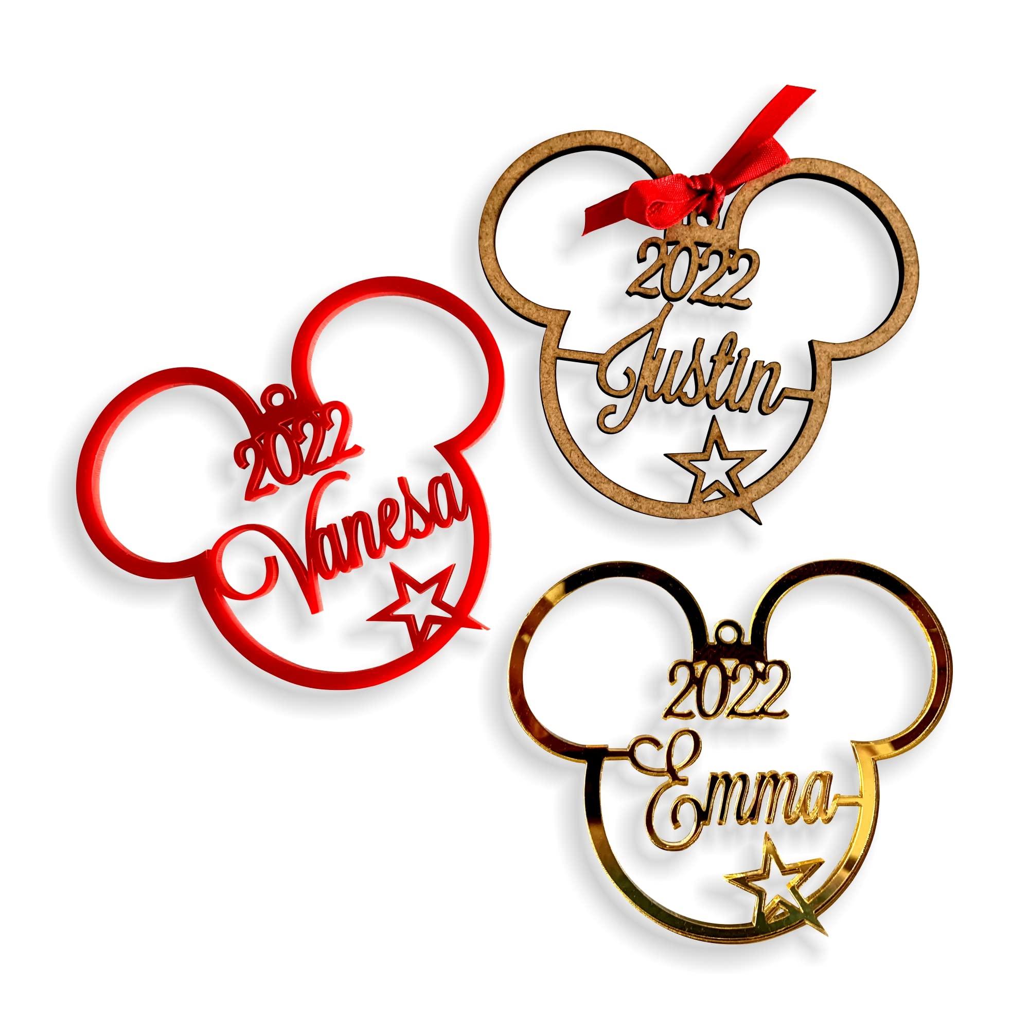 Mickey Mouse Christmas Tree Decoration 2023 Ornament Personalized Name Bauble Disney Party Favor Decor 1st Xmas 2024 Gift for Kids First Birthday Decor Hanging Cute Minnie Mouse Head Acrylic Ornaments