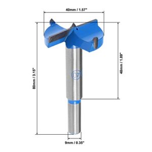 uxcell Forstner Drill Bits 40mm, Tungsten Carbide Wood Hole Saw Auger Opener, Woodworking Hinge Hole Drilling Boring Bit Cutter (Blue, Gray)