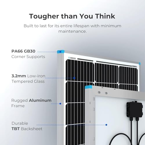 Renogy Solar Panel 100 Watt 12 Volt, High-Efficiency Monocrystalline PV Module Power Charger for RV Marine Rooftop Farm Battery and Other Off-Grid Applications, RNG-100D-SS, Single 100W