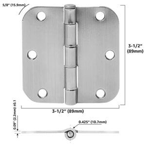 Amazon Basics Interior Door Hinge, Rounded, 3.5 x 3.5 Inch, Satin Nickel - Pack of 18