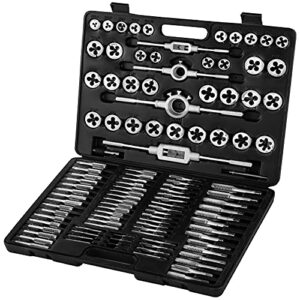 happybuy 110pcs tap and die set, include metric tap and die set m2-m18, tungsten steel titanium tap & die sets with storage case, large tap and die set for cutting external & internal threads