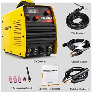 TOSENBA TIG Welder Stick Arc Welder Machine 200Amp Dual Voltage TIG Welding 110/220V DC IGBT Inverter Digital Display Portable 2 in 1 Multi-process Tig/MMA Welding Machine