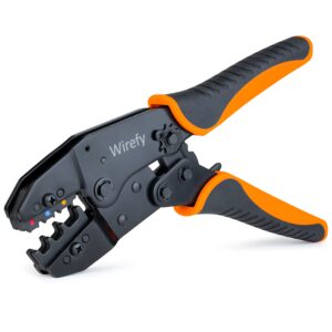 wirefy crimping tool for insulated electrical connectors - ratcheting wire crimper - crimping pliers - ratchet terminal crimper - wire crimp tool 22-10 awg