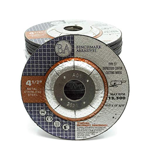 Benchmark Abrasives 4-1/2" T27 Pipeline Cutting & Light Grinding Wheel 1/8" Thick 7/8"Arbor, Metal Cutting Grinding Wheel, Angle Grinding Cutting Wheel Max. RPM 13,300-25 Pack