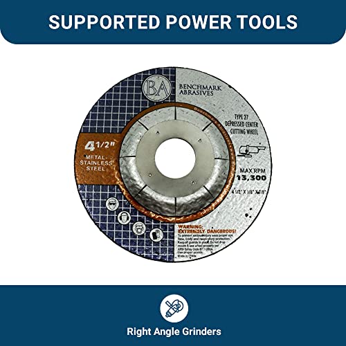 Benchmark Abrasives 4-1/2" T27 Pipeline Cutting & Light Grinding Wheel 1/8" Thick 7/8"Arbor, Metal Cutting Grinding Wheel, Angle Grinding Cutting Wheel Max. RPM 13,300-25 Pack