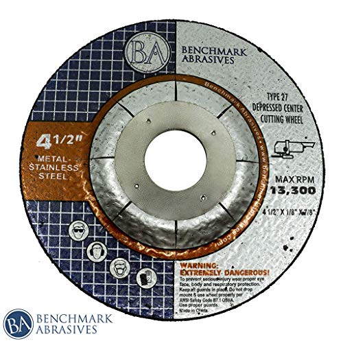 Benchmark Abrasives 4-1/2" T27 Pipeline Cutting & Light Grinding Wheel 1/8" Thick 7/8"Arbor, Metal Cutting Grinding Wheel, Angle Grinding Cutting Wheel Max. RPM 13,300-25 Pack