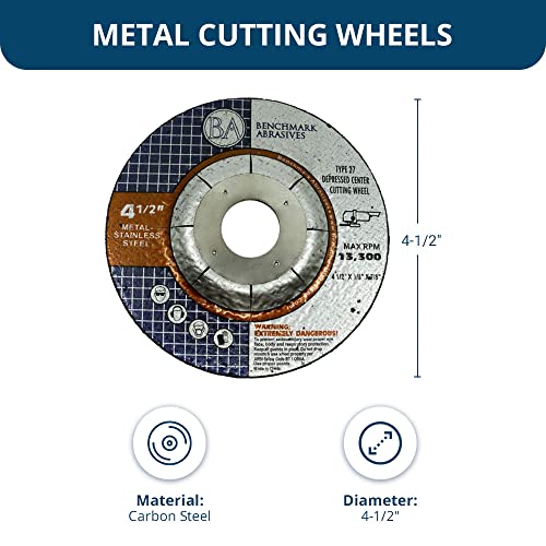 Benchmark Abrasives 4-1/2" T27 Pipeline Cutting & Light Grinding Wheel 1/8" Thick 7/8"Arbor, Metal Cutting Grinding Wheel, Angle Grinding Cutting Wheel Max. RPM 13,300-25 Pack