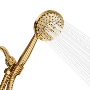 showermaxx, luxury spa: imperialshine gold hand held shower head, 5 inch 6 spray settings handheld showerhead with extra-long hose, experience comfort and elegance (polished brass/imperialshine gold)