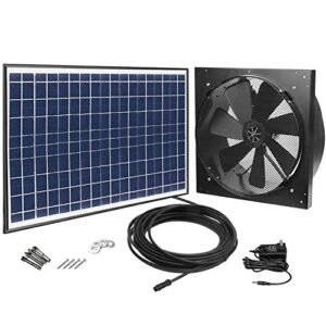 gbgs 30w solar powered exhaust fan ac power backup, built-in thermostat switch, 1750cfm, 4200sq/ft ventilation, ip68 brushless dc motor, adjustable solar panel, 40db, 47.5ft cable, double rust free