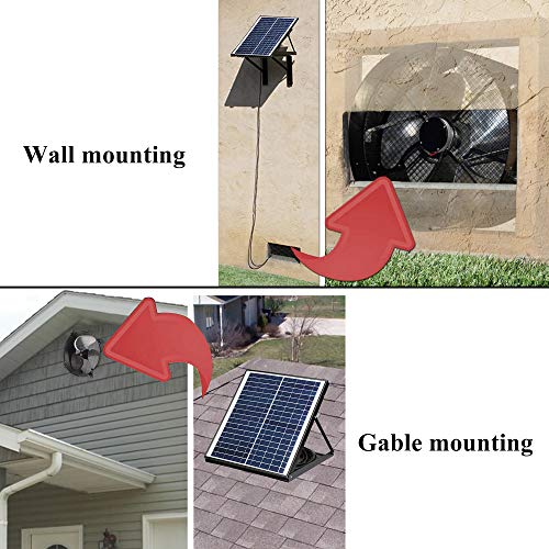 GBGS 30W Solar Powered Exhaust Fan AC Power Backup, Built-in Thermostat Switch, 1750CFM, 4200sq/ft Ventilation, IP68 Brushless DC Motor, Adjustable Solar Panel, 40db, 47.5ft Cable, Double Rust Free