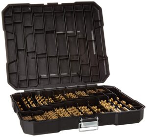 230 pieces titanium twist drill bit set, 135° tip high speed steel, size from 3/64" up to 1/2", ideal drilling in wood/cast iron/aluminum alloy/plastic/fiberglass, with hard storage