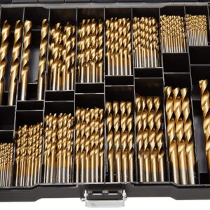 230 Pieces Titanium Twist Drill Bit Set, 135° Tip High Speed Steel, Size from 3/64" up to 1/2", Ideal Drilling in Wood/Cast Iron/Aluminum Alloy/Plastic/Fiberglass, with Hard Storage