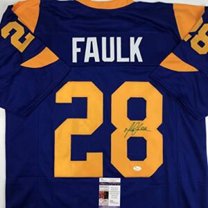 Autographed/Signed Marshall Faulk St. Louis Blue Football Jersey JSA COA