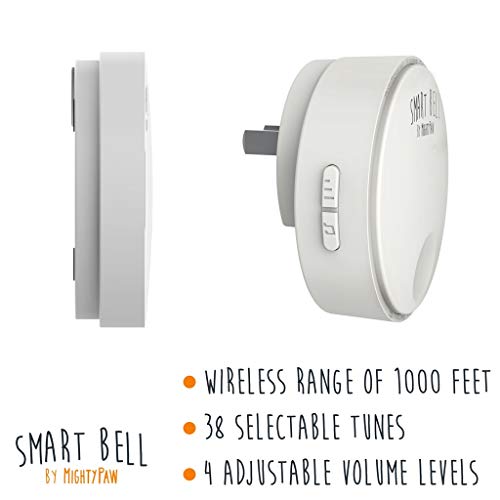 Mighty Paw Smart Bell 2.0 - Extra Receiver Add-On - Enhances Your Set - Dog Doorbell Potty Training - Smart Dog Door Bell - Pet Bell Training - Adjustable Volume Levels (White - Receiver Only)