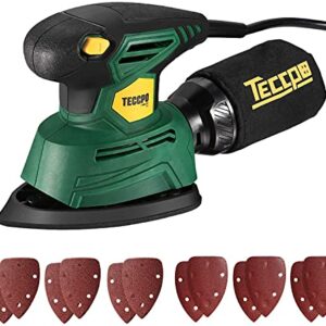 TECCPO Detail Sander, 14,000 OPM Compact Electric Sander with 12Pcs Sandpapers, Efficient Dust Collection System, Multi-Function 1.1Amp Hand Sander for Woodworking -TAMS22P