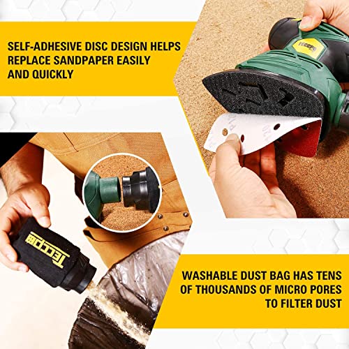 TECCPO Detail Sander, 14,000 OPM Compact Electric Sander with 12Pcs Sandpapers, Efficient Dust Collection System, Multi-Function 1.1Amp Hand Sander for Woodworking -TAMS22P